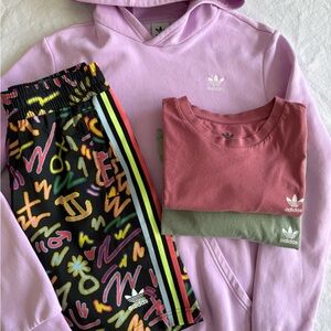 Boys Adidas Purple Hoodie, T-Shirts and Graphic Shorts Set - lot of 4 - L & XL